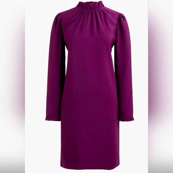 J. Crew Dresses & Skirts - J.CREW Ruffleneck Mini Shift Dress Purple Long Sleeve Lined Size 4